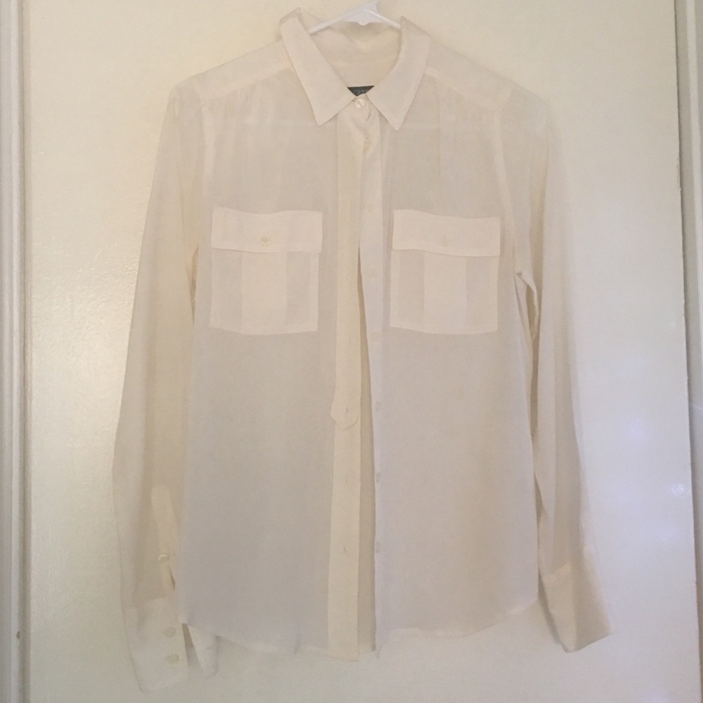 J. Crew 100% silk white-off-white button up blouse